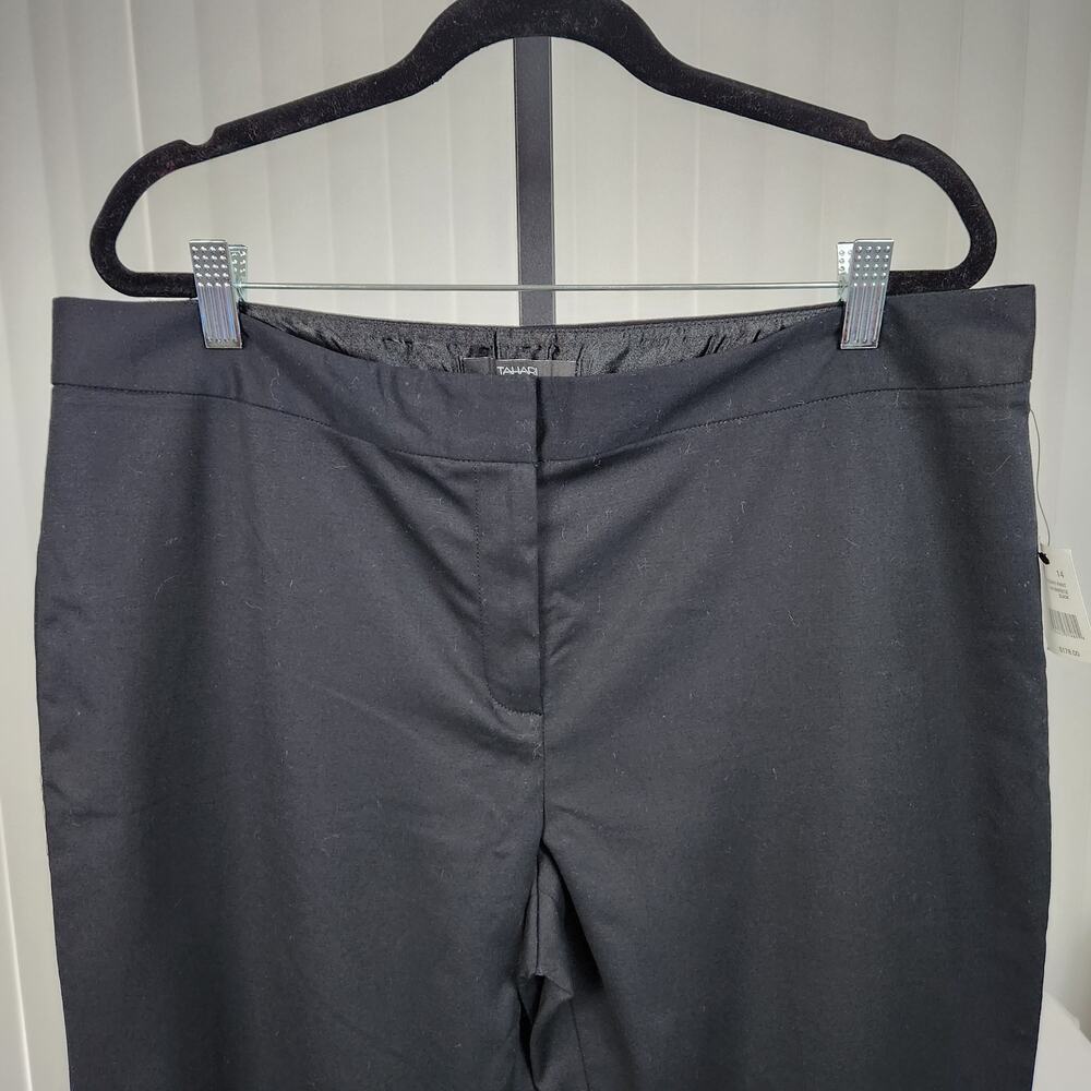 Tahari Terry Pant Trousers Slacks Mid Rise Flared Leg Black Women's Size 14 New - Picture 3 of 11